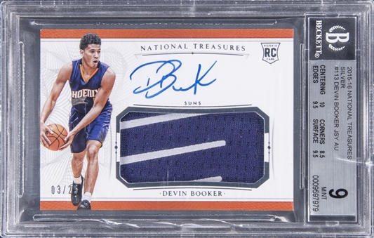 2015-16 Panini National Treasures Silver #113 Devin Booker Signed Rookie Patch Card (#03/25) - BGS MINT 9/BGS 10